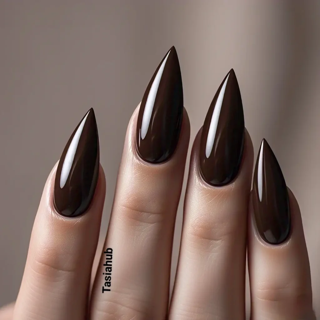 dark chocolate stiletto nails