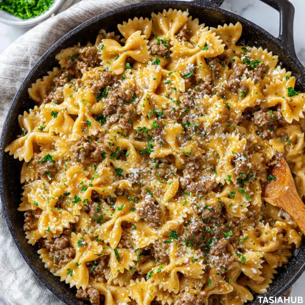 Creamy Beef And Bow Tie Pasta recipe