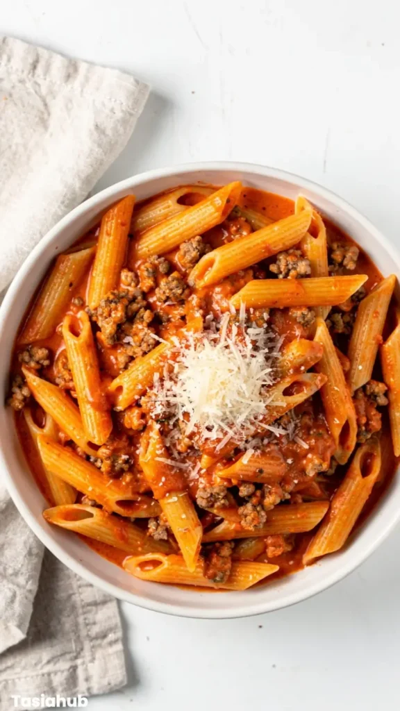 Creamy Tomato Ground Beef Pasta