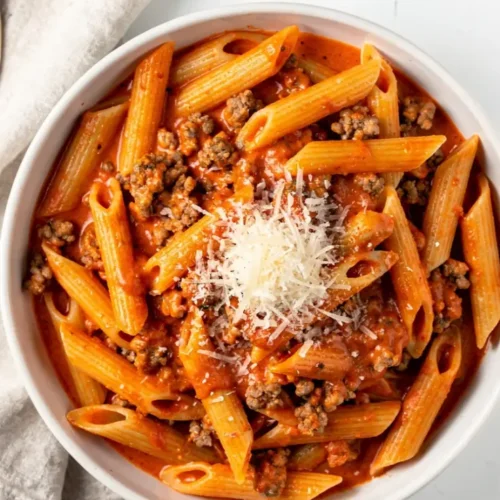 Creamy Tomato Ground Beef Pasta dish