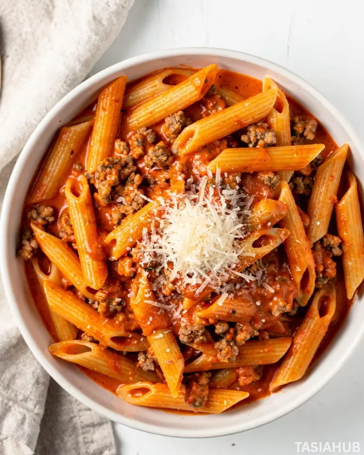 Creamy Tomato Ground Beef Pasta dish