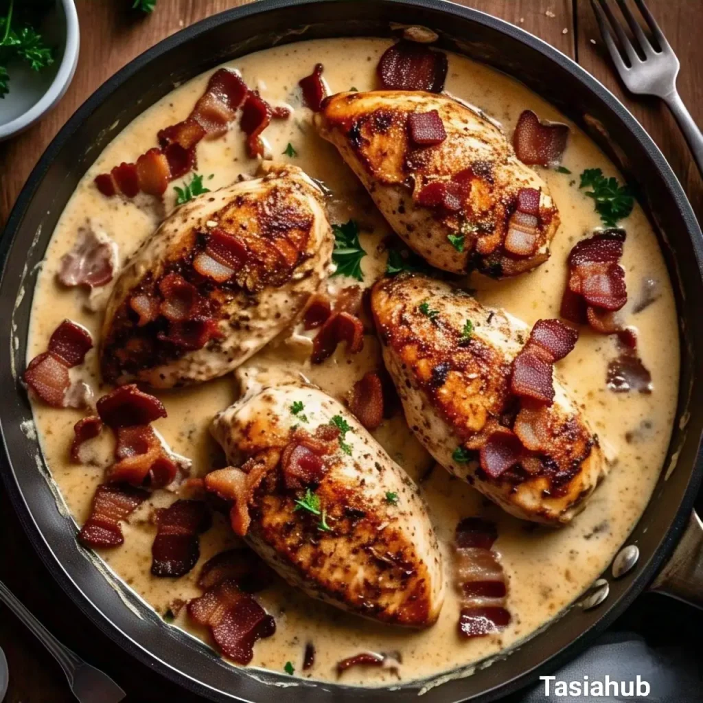 bacon ranch chicken in a skillet