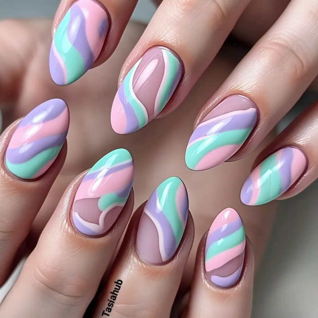 candy swirl almond nails