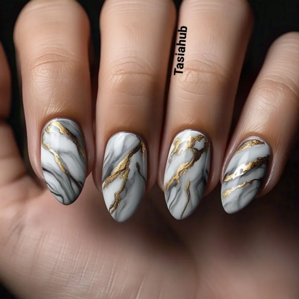 marble effect almond nails