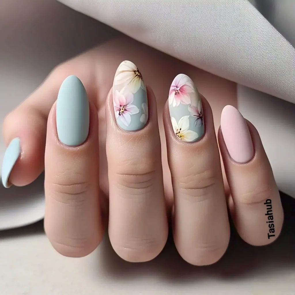 pastel floral almond nails