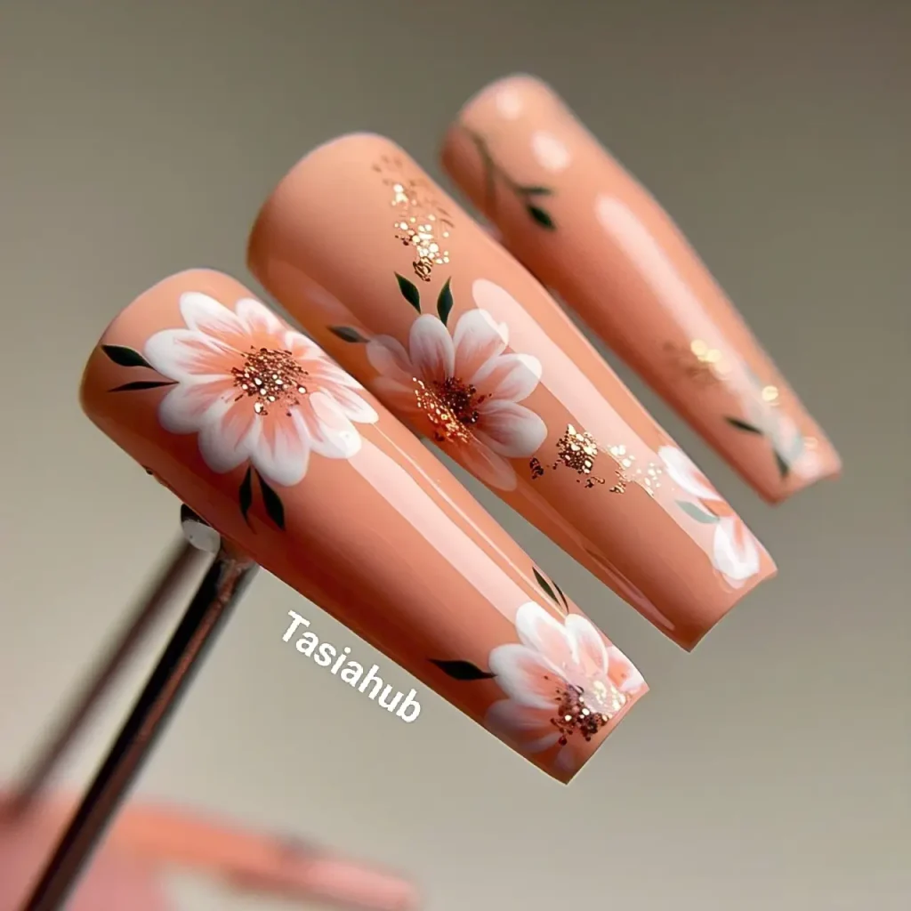 peach spring bloom nails