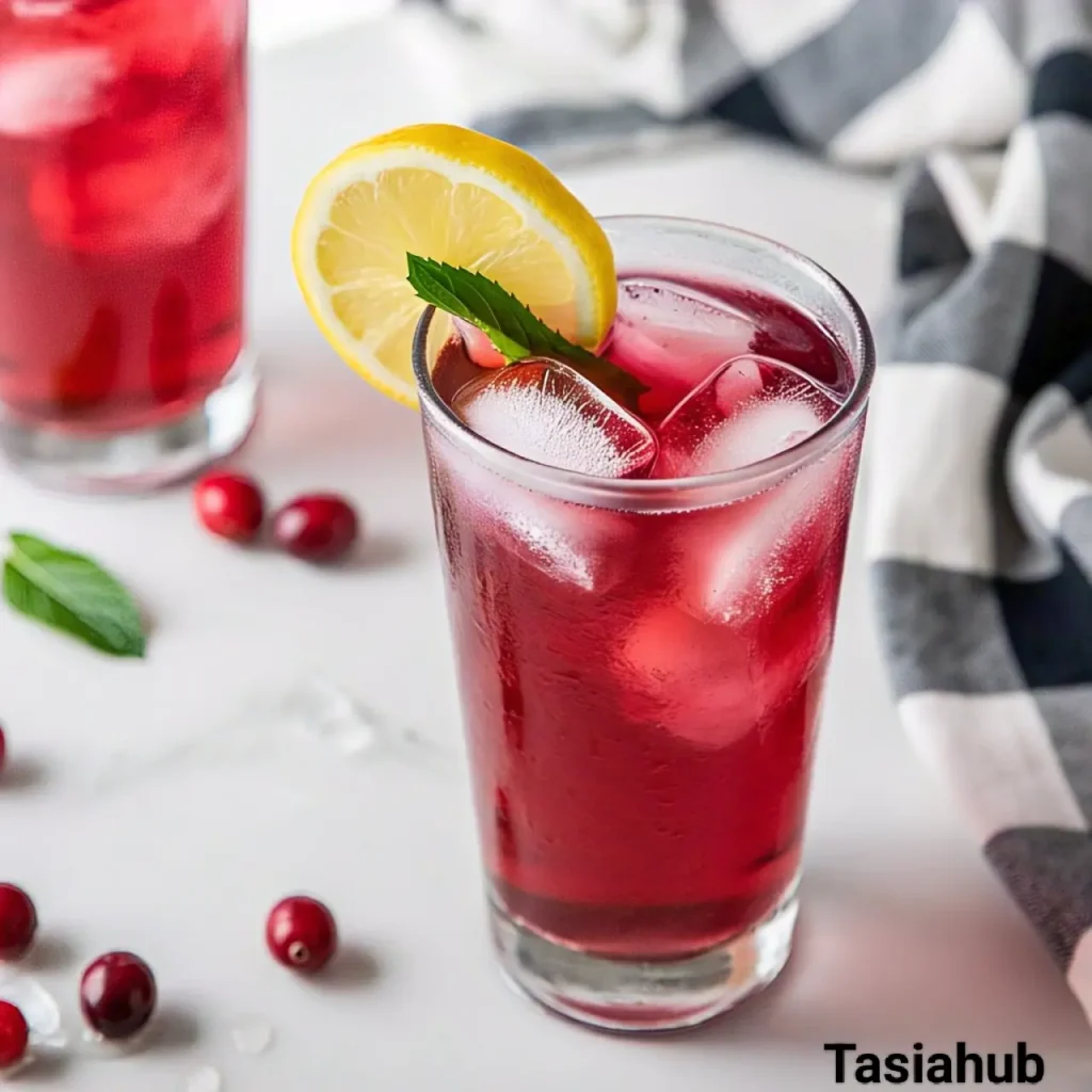 A glass of cranberry iced tea