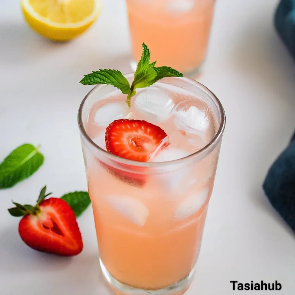 A glass of iced strawberry green tea