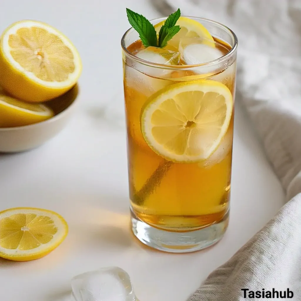 A glass of lemon vanilla iced tea