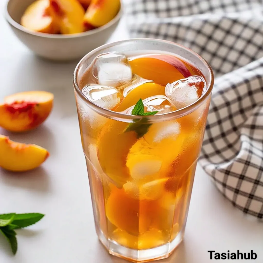 A glass of peach iced tea
