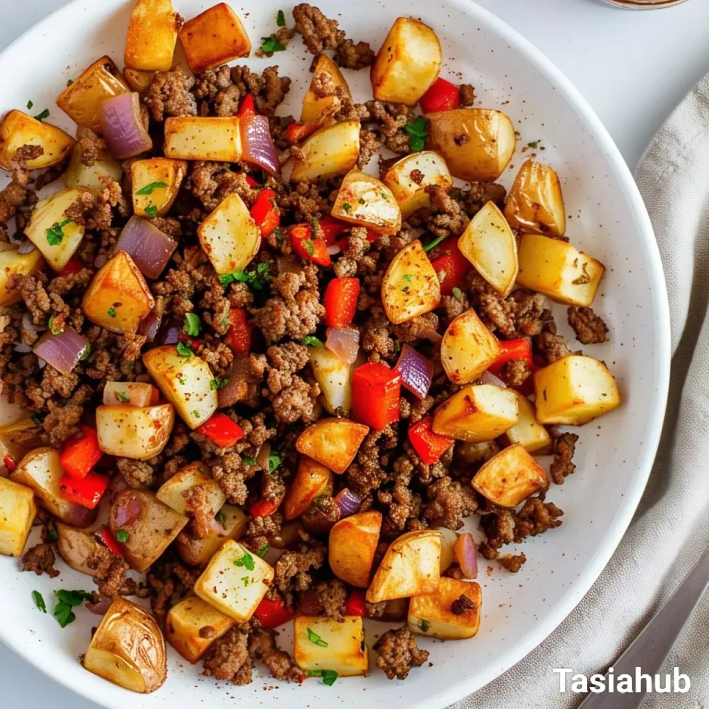 A plate of ground beef and potatoes 1