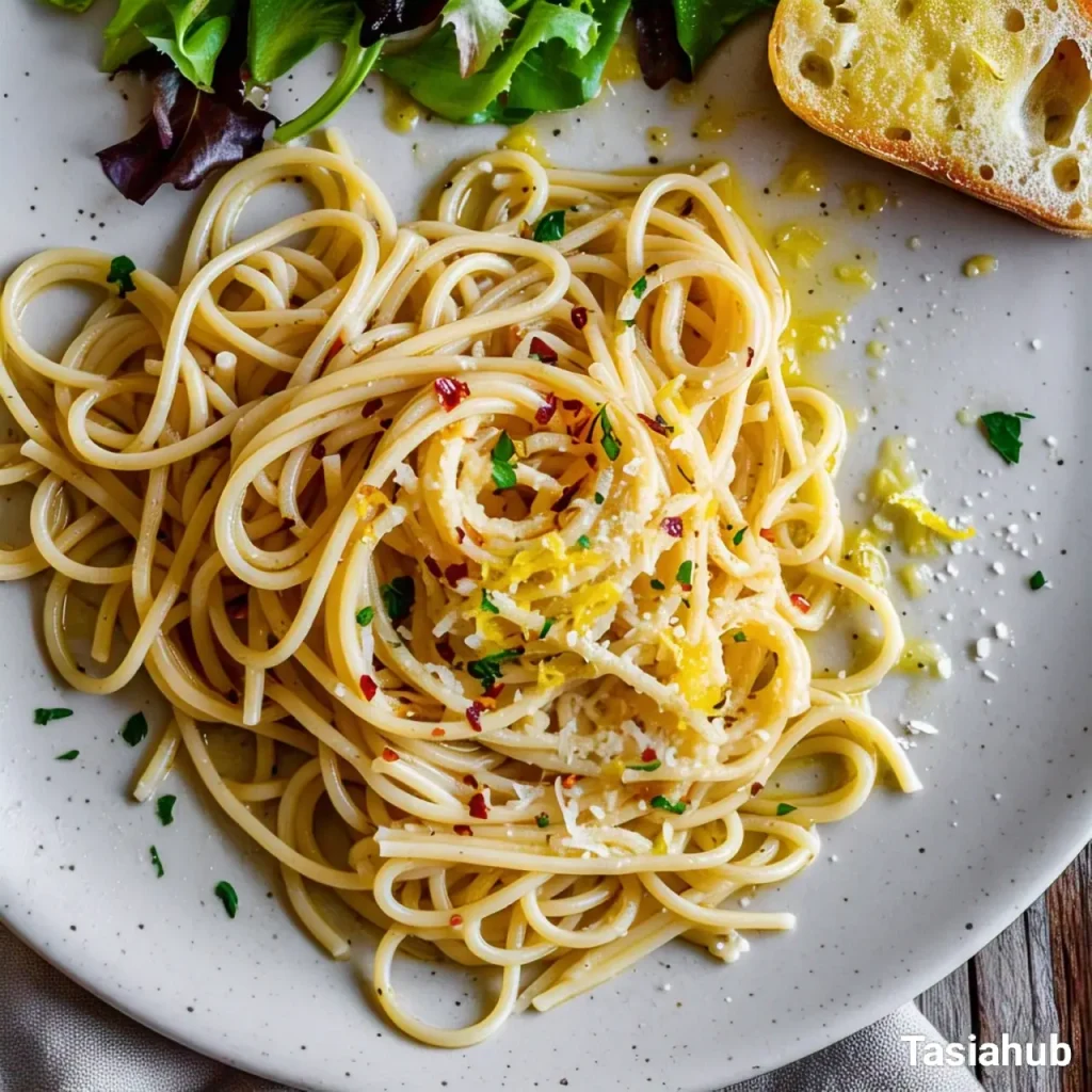 A serving of spaghetti e aglio