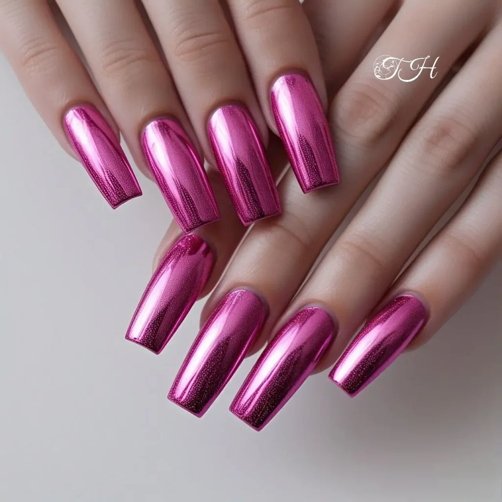 Barbie chrome coffin nails