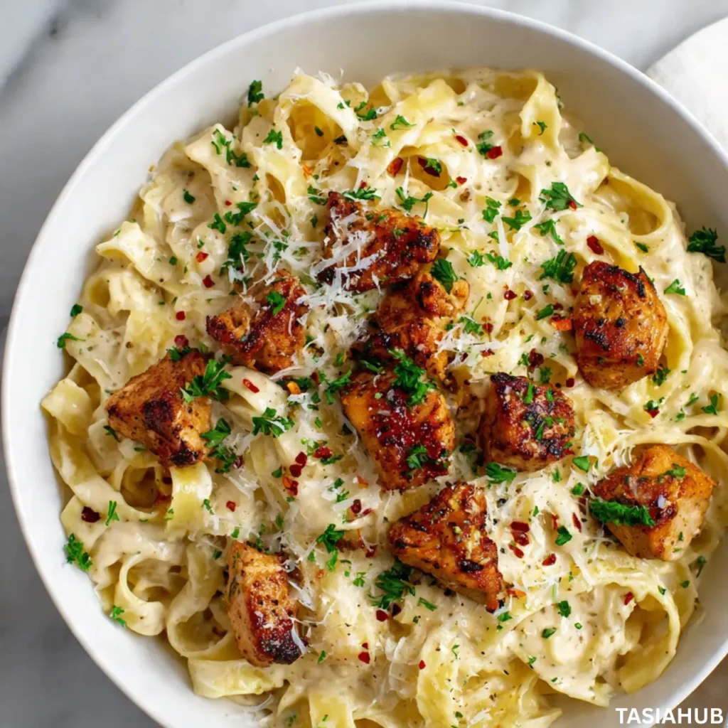 Garlic Butter Chicken Bites with creamy pasta 2