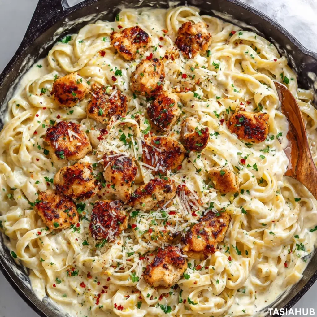 Garlic Butter Chicken Bites with pasta
