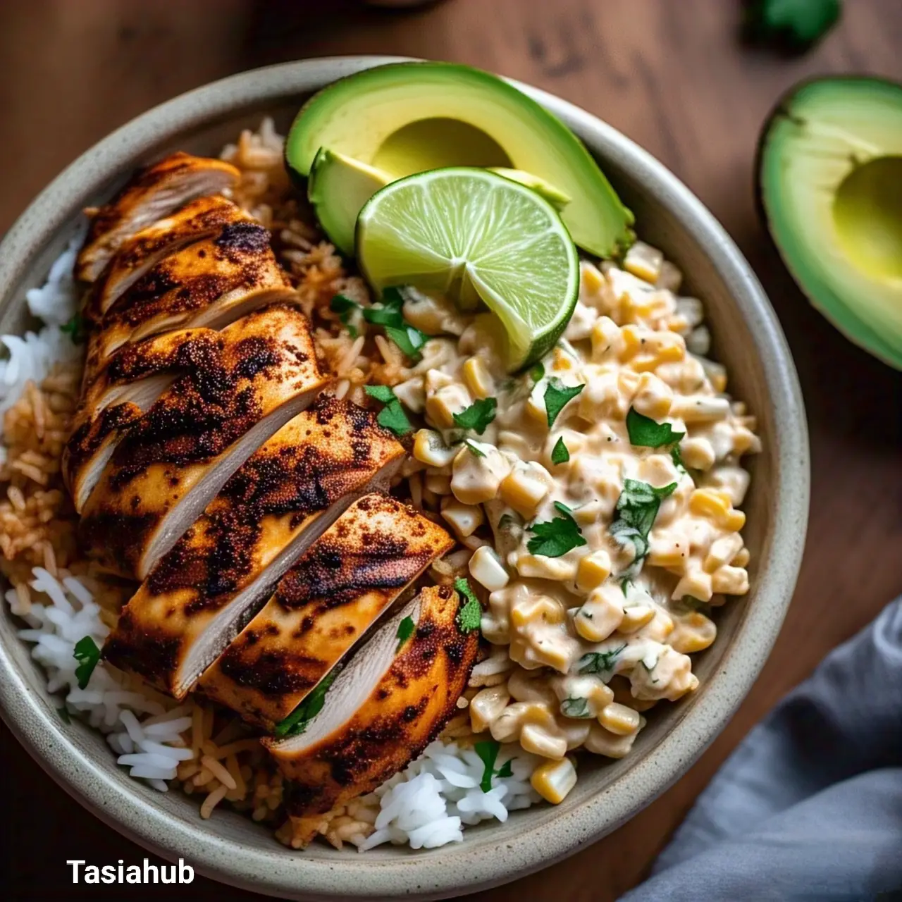 Street corn chicken rice bowl