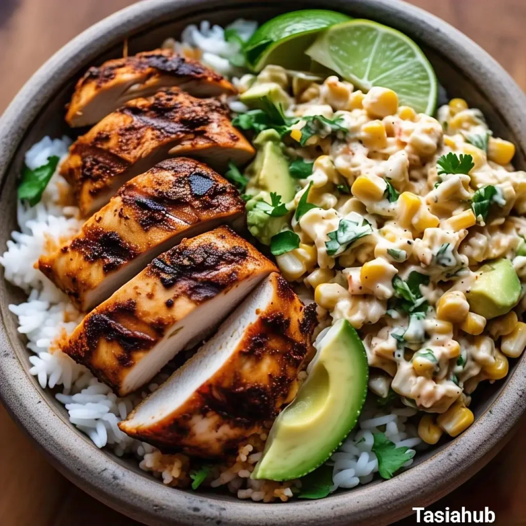 Street corn chicken rice bowls