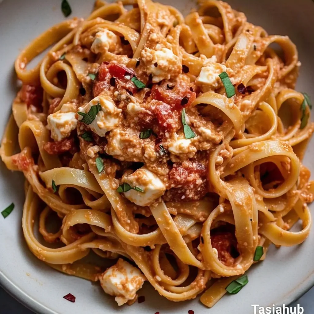 a serving of baked feta pasta