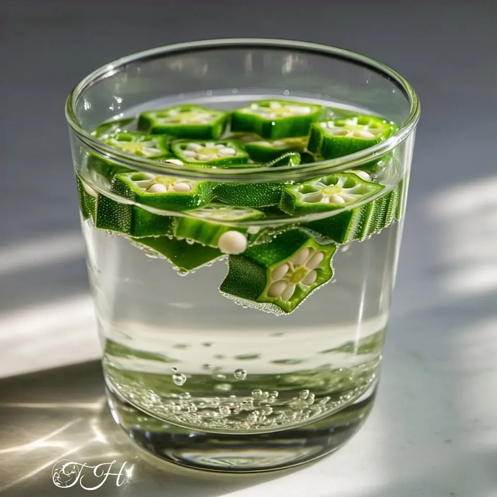 Okra water in a glass cup