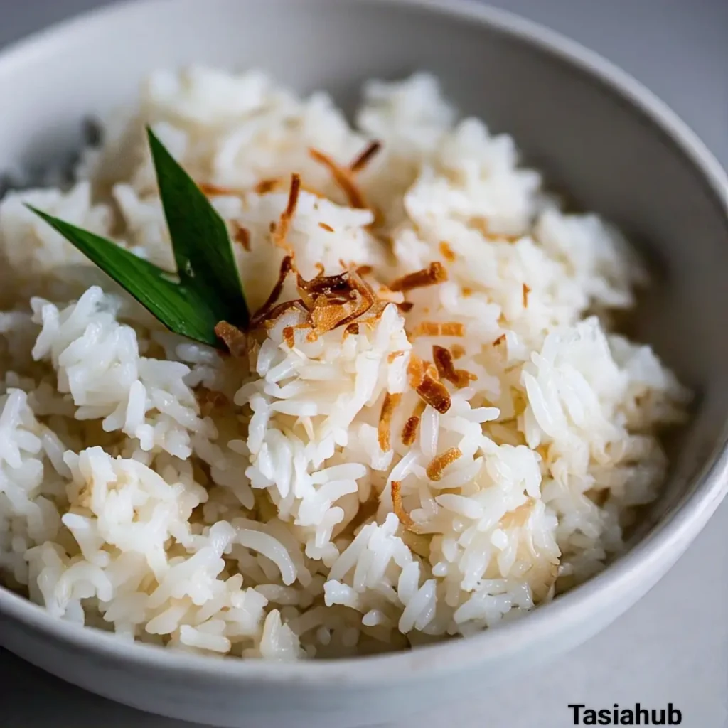 A bowl of coconut rice cooked in an instant pot