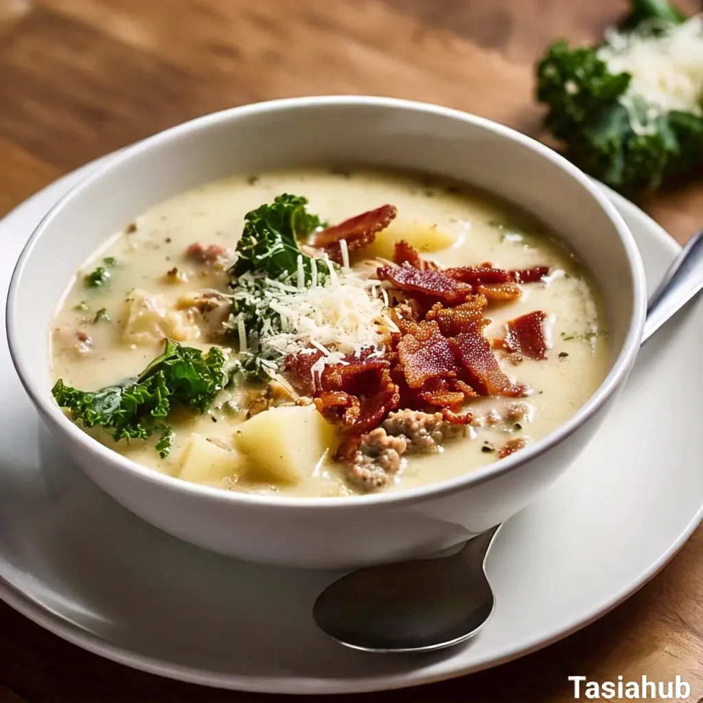A bowl of creamy zuppa Toscana soup