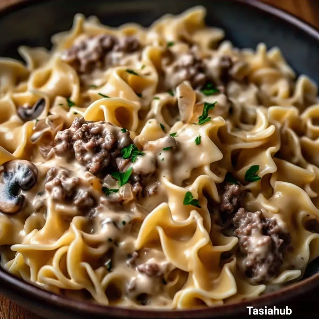A bowl of ground beef strogay