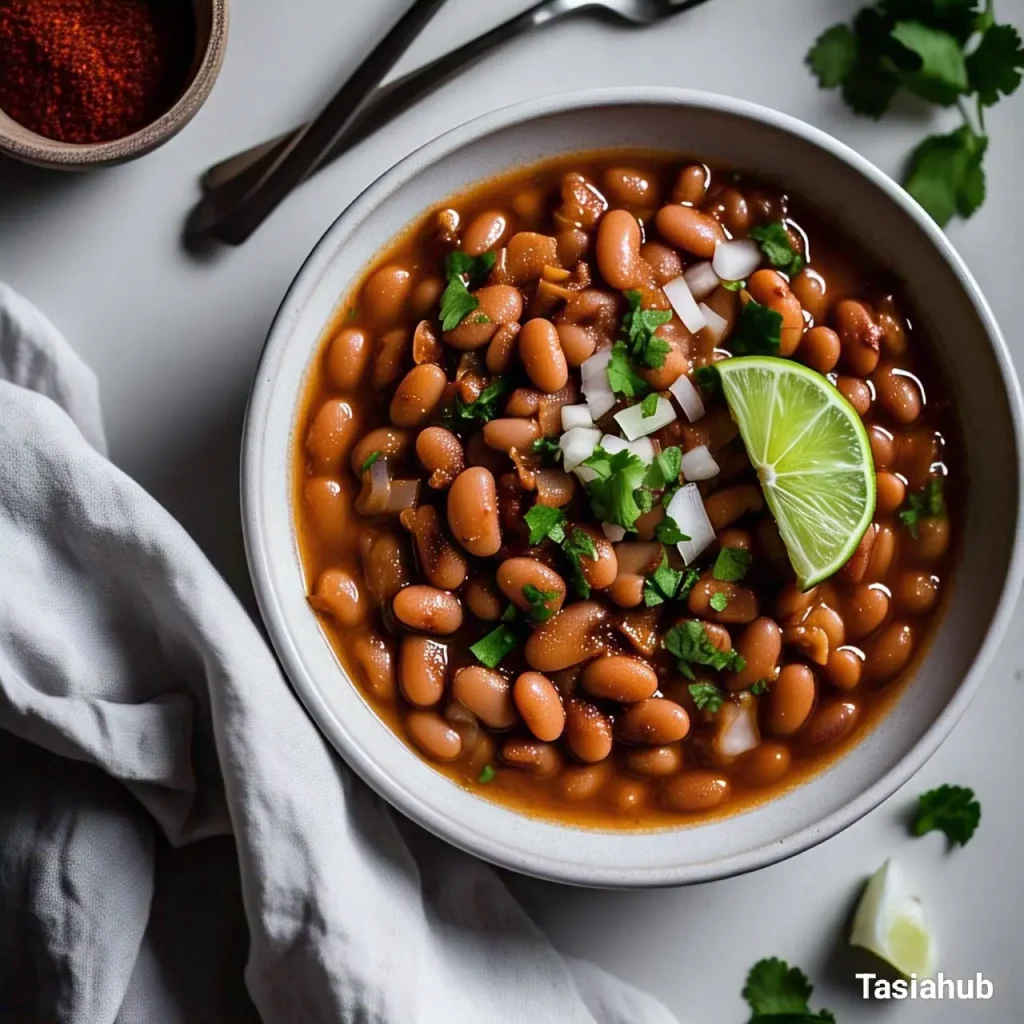 A bowl of slow cooked pinto beans