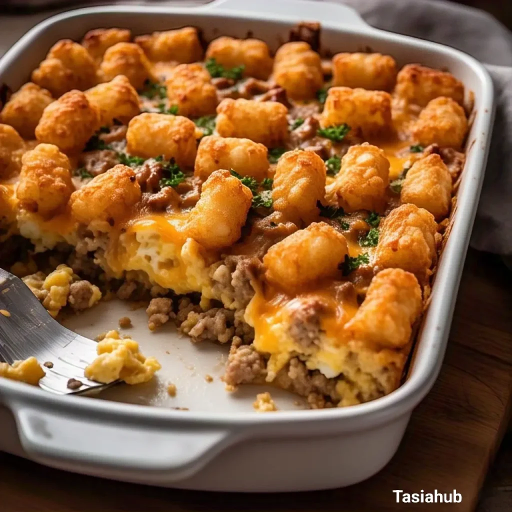 A photo of tater tots breakfast casserole