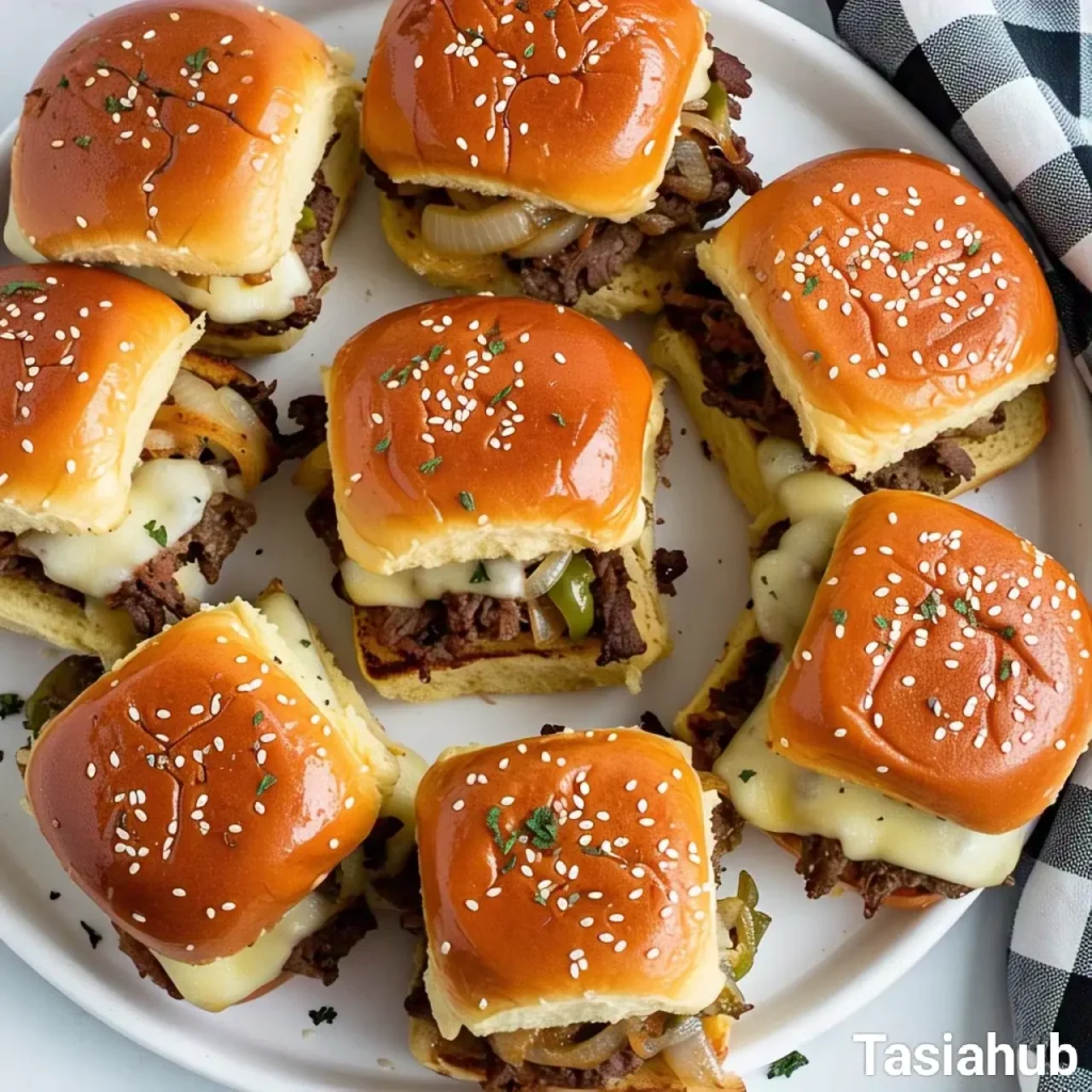 A platter of Philly cheesesteak sliders 1