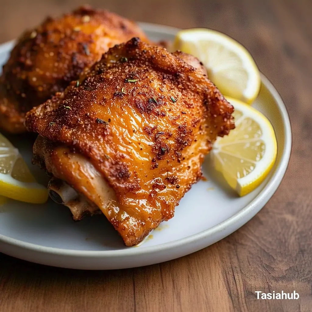 A serving of air fried chicken thighs