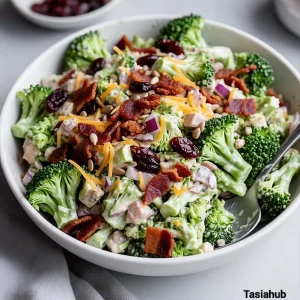A serving of broccoli salad