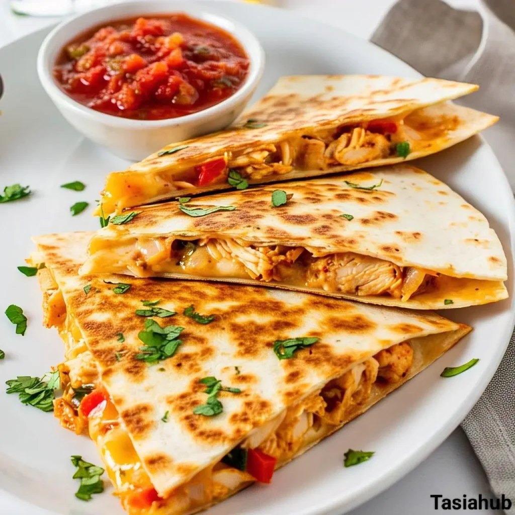 A serving of chicken quesadillla
