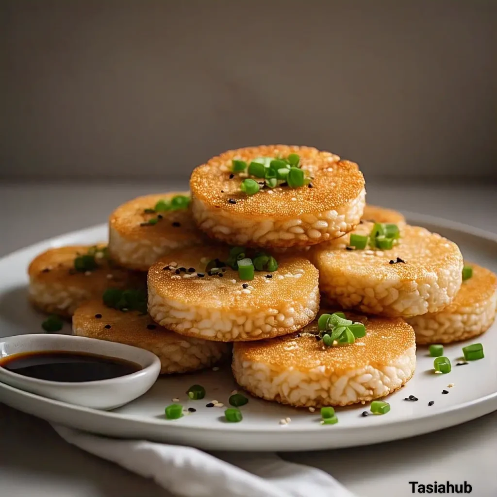 A serving of crispy rice cake