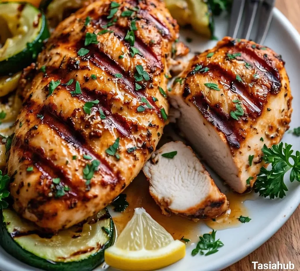 A serving of grilled chicken breast