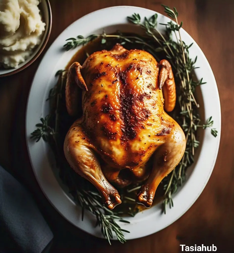 A serving of rotisserie chicken with potatoes