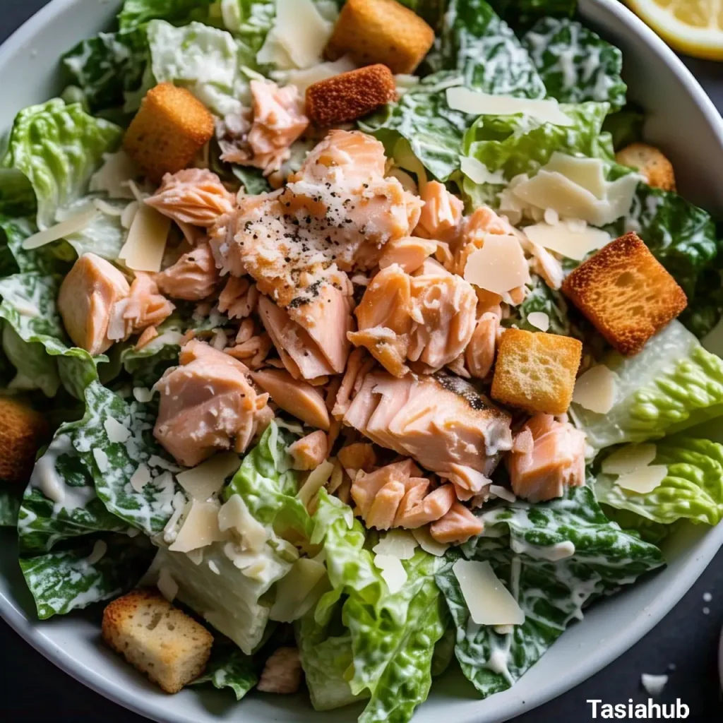 A serving of salmon Caesar salad