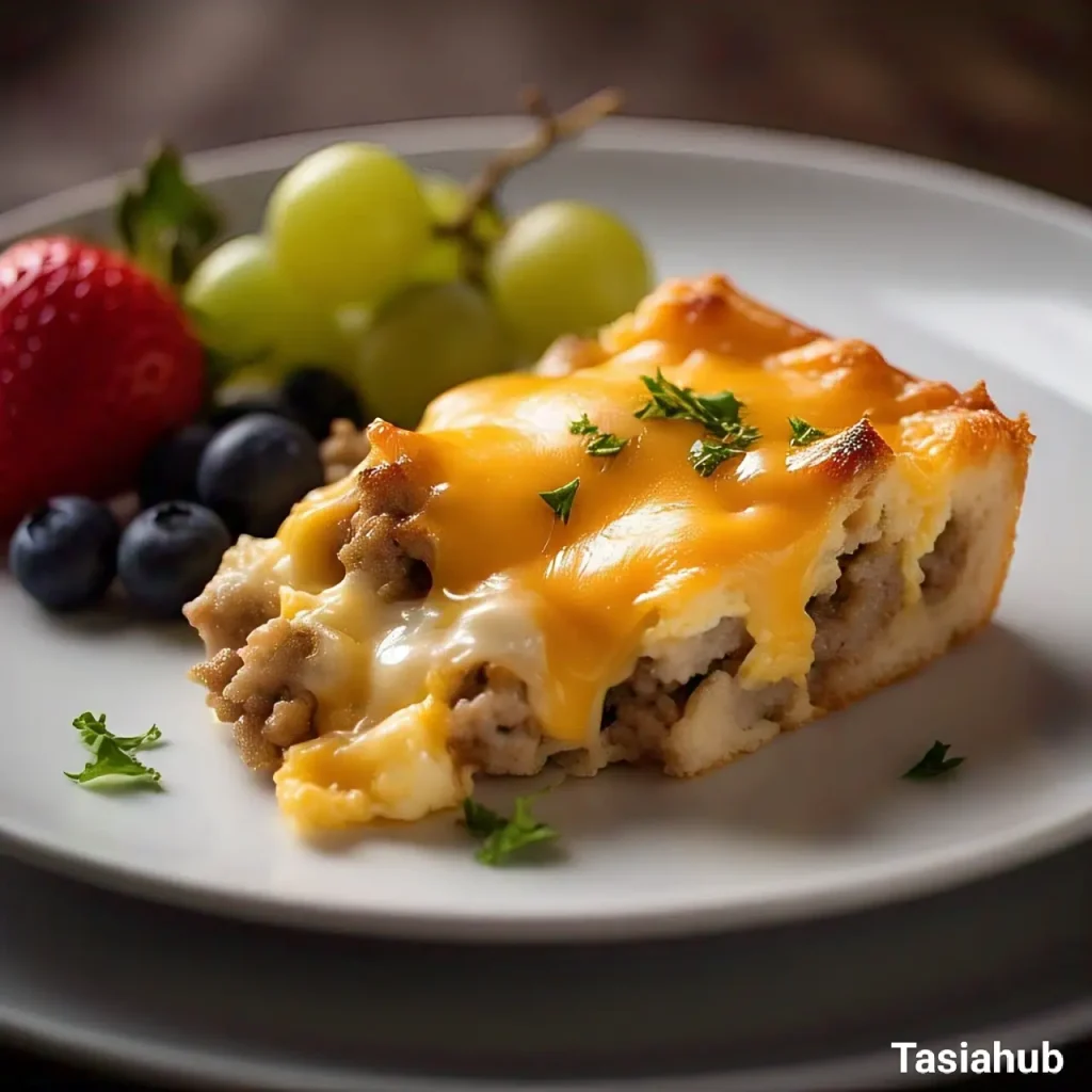 A serving of sausage breakfast casserole