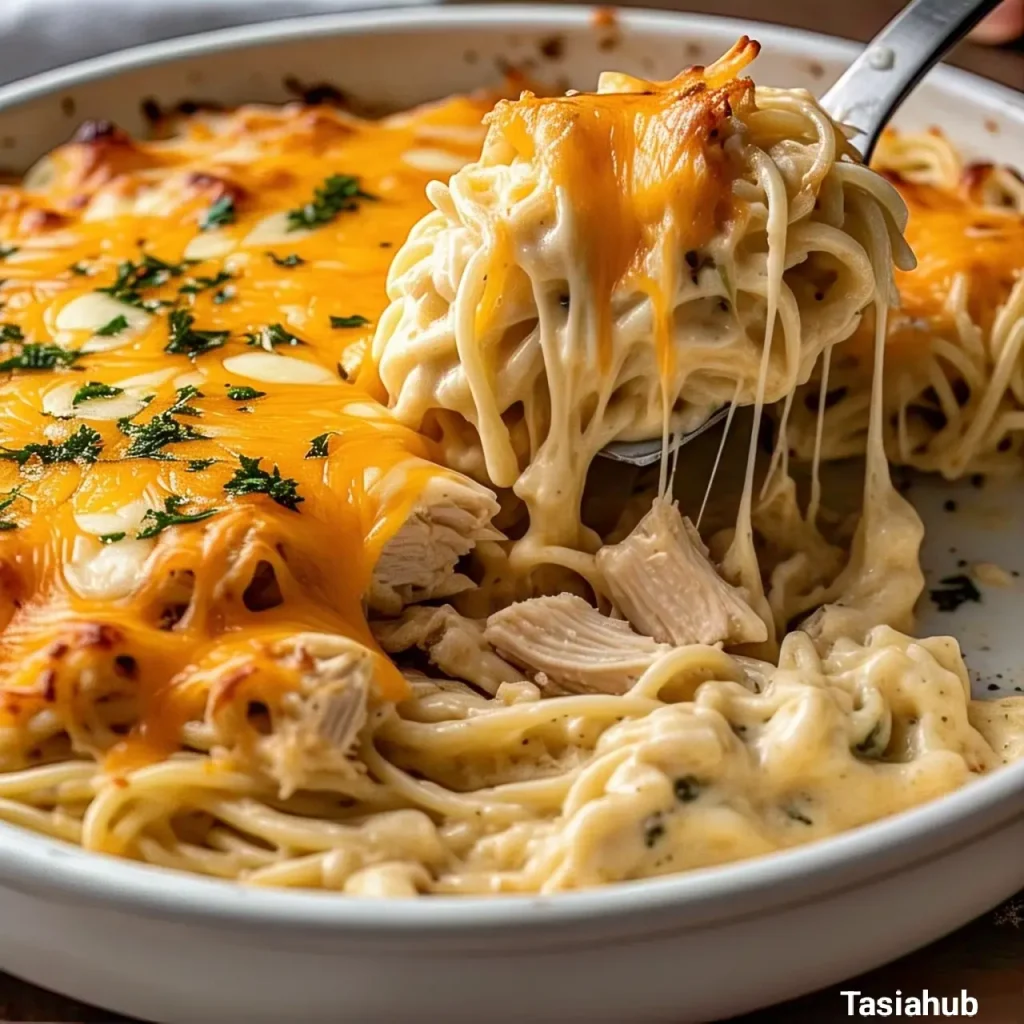 Creamy chicken spaghetti with rotisserie chicken