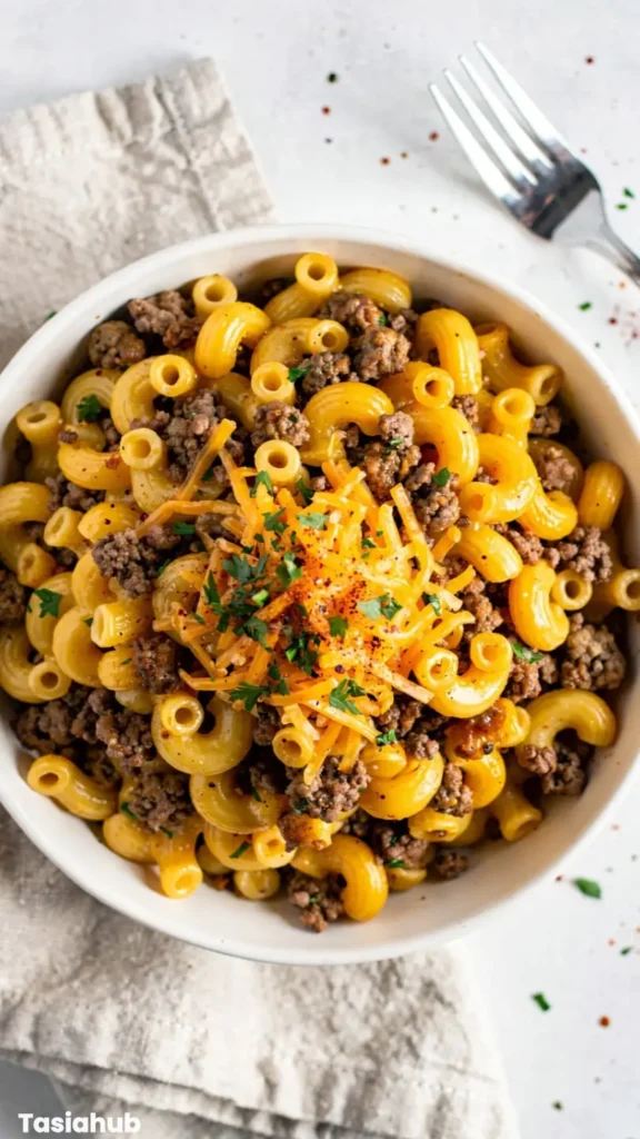 Ground Beef Mac and Cheese bowl