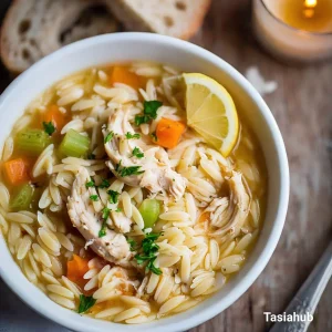 Lemon chicken orzo soup