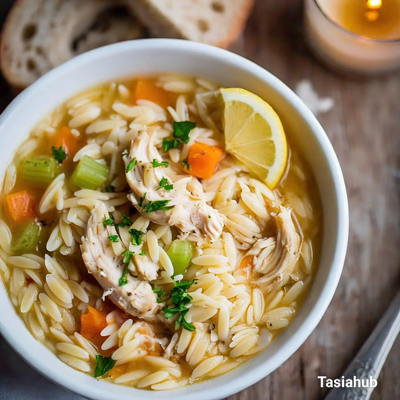 Lemon chicken orzo soup