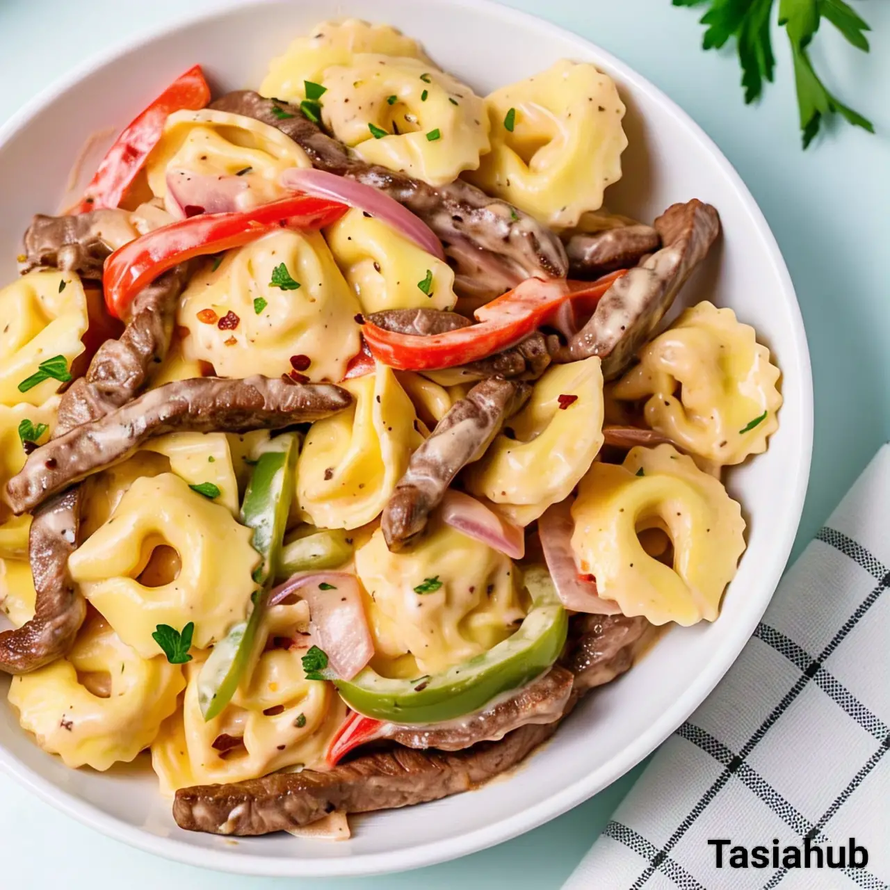 Philly cheesesteak tortellini pasta