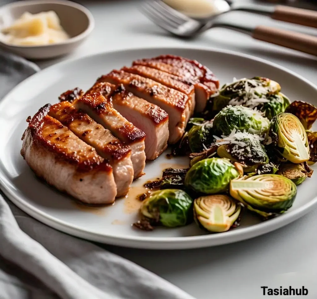 Sous vide pork chops with brussels sprouts
