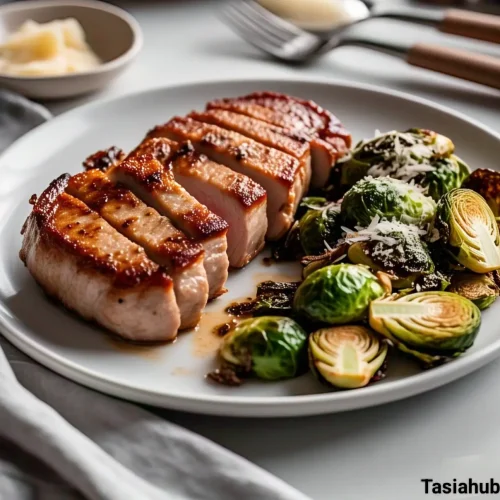 A plate of sous vide pork chops