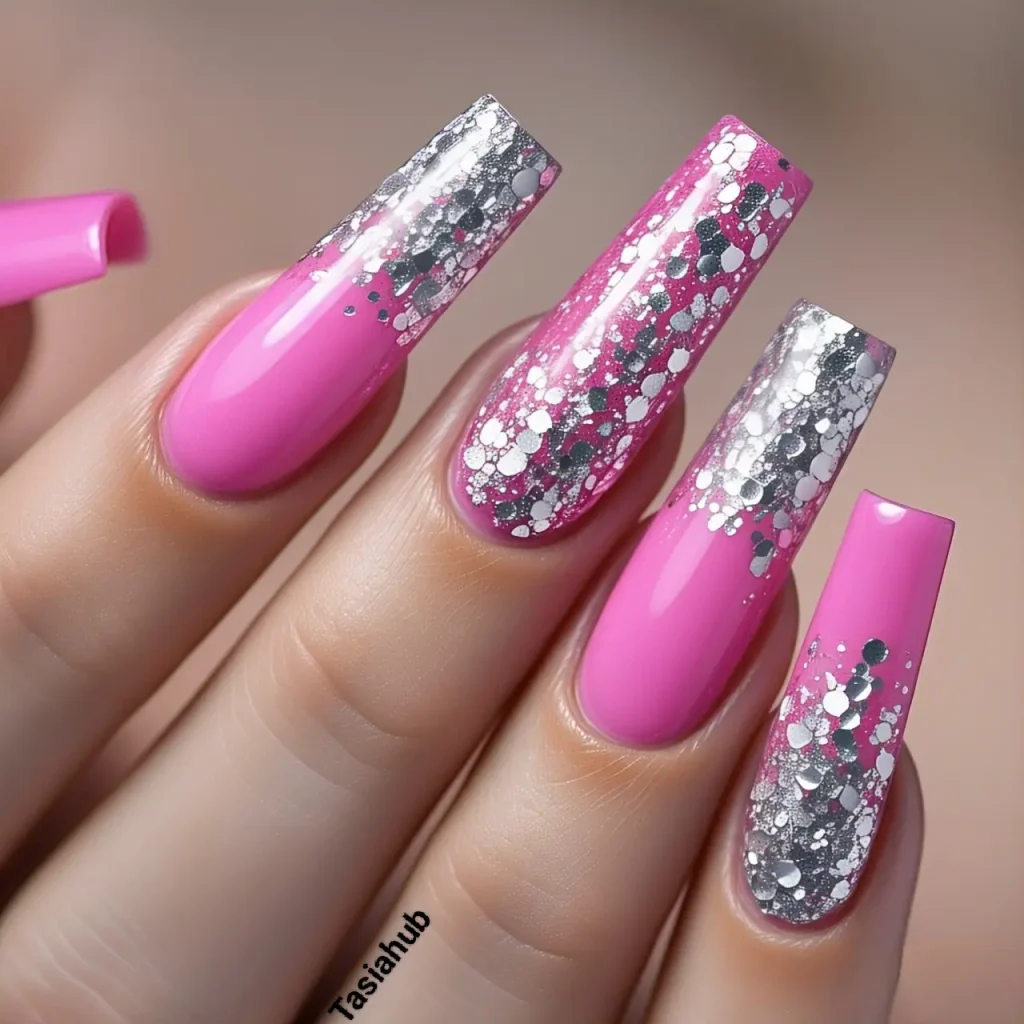 barbiecore Pink with chunky glitters
