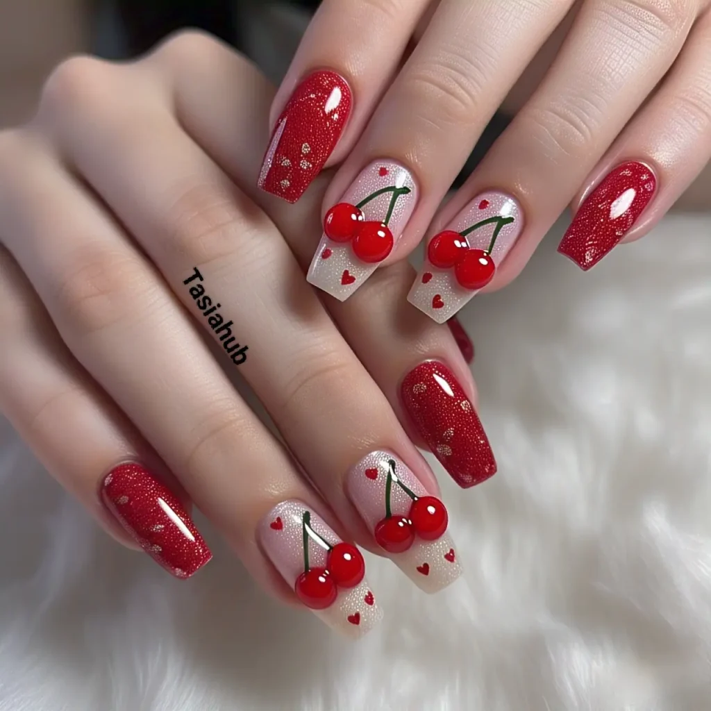 cherry heart nails