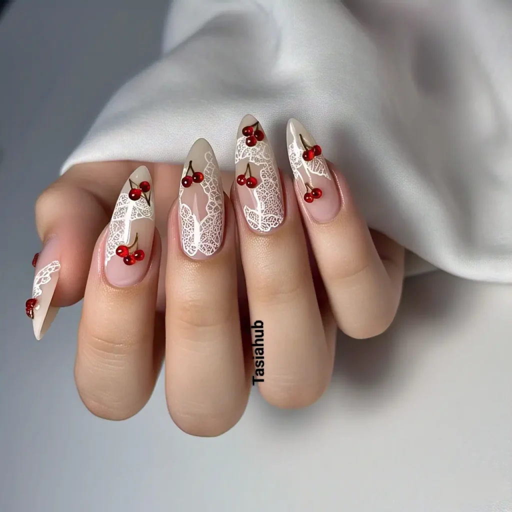 cherry lace nails