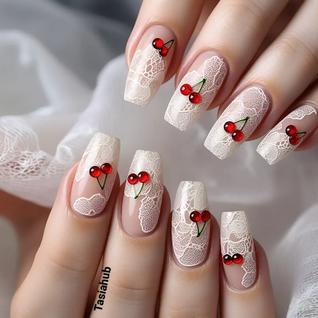 cherry lace nails 2