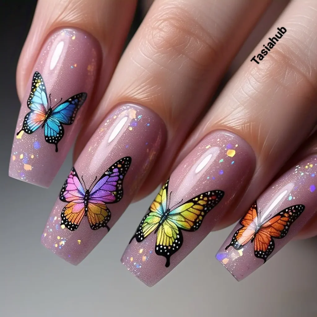 dusty rose with butterfly glitter