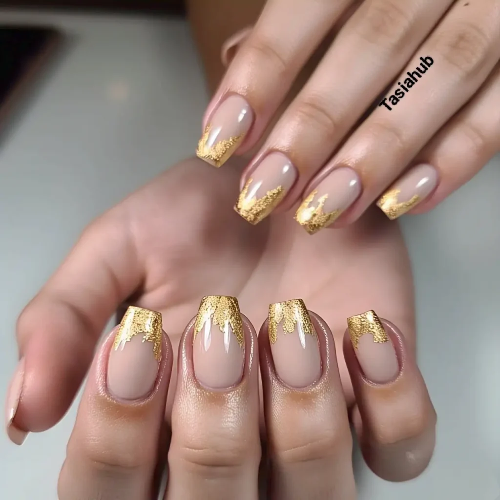 french tips with gold accents